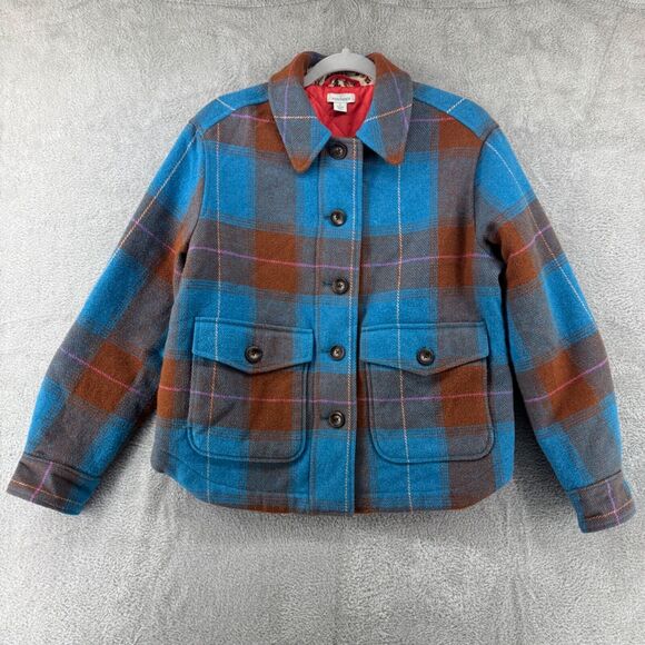 Sundance Jacket Womens S Plaid Blue Rolaine Quilted Lined Patch Pocket Button - Picture 1 of 16